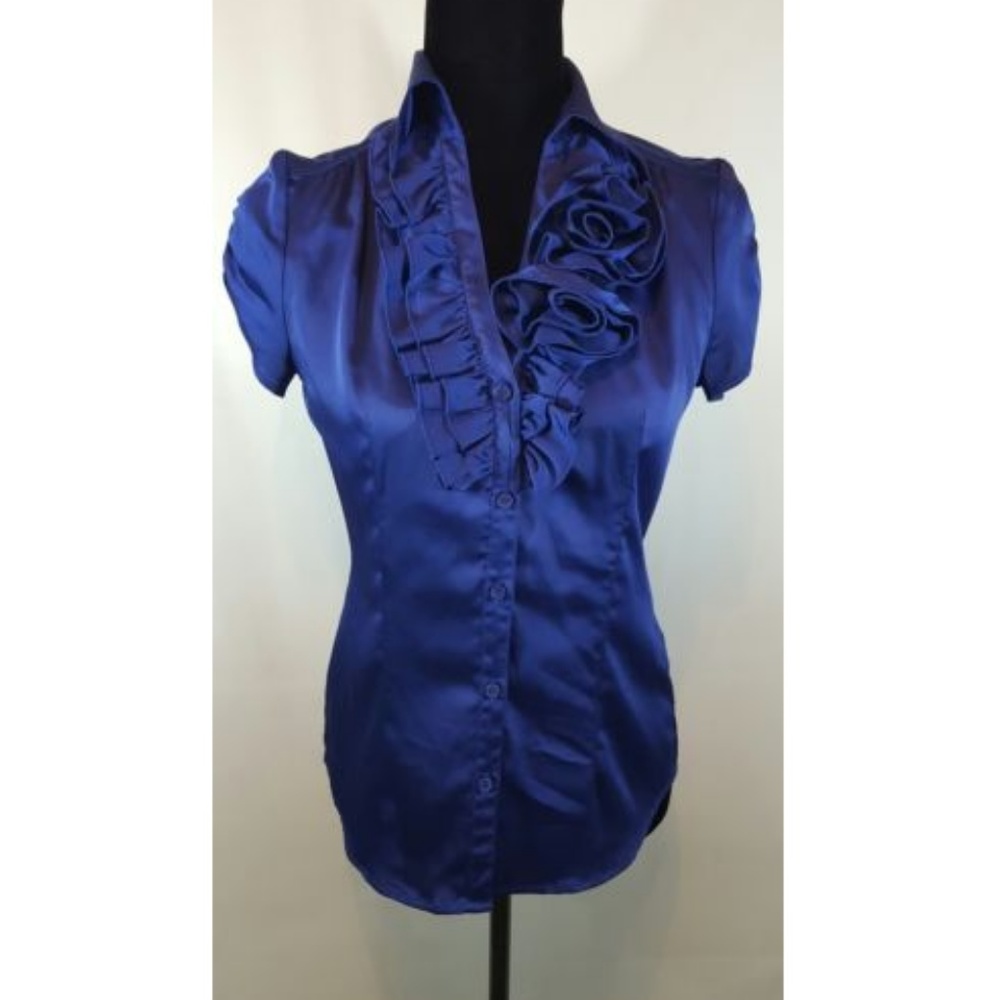 New York & Co Womens Top Blouse Purple Ruffled Fit